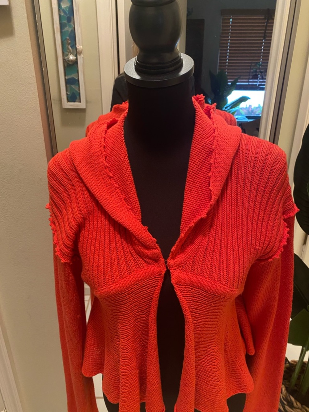 Moth Red Hooded Open-Front Knit Cardigan - Picture 4 of 5